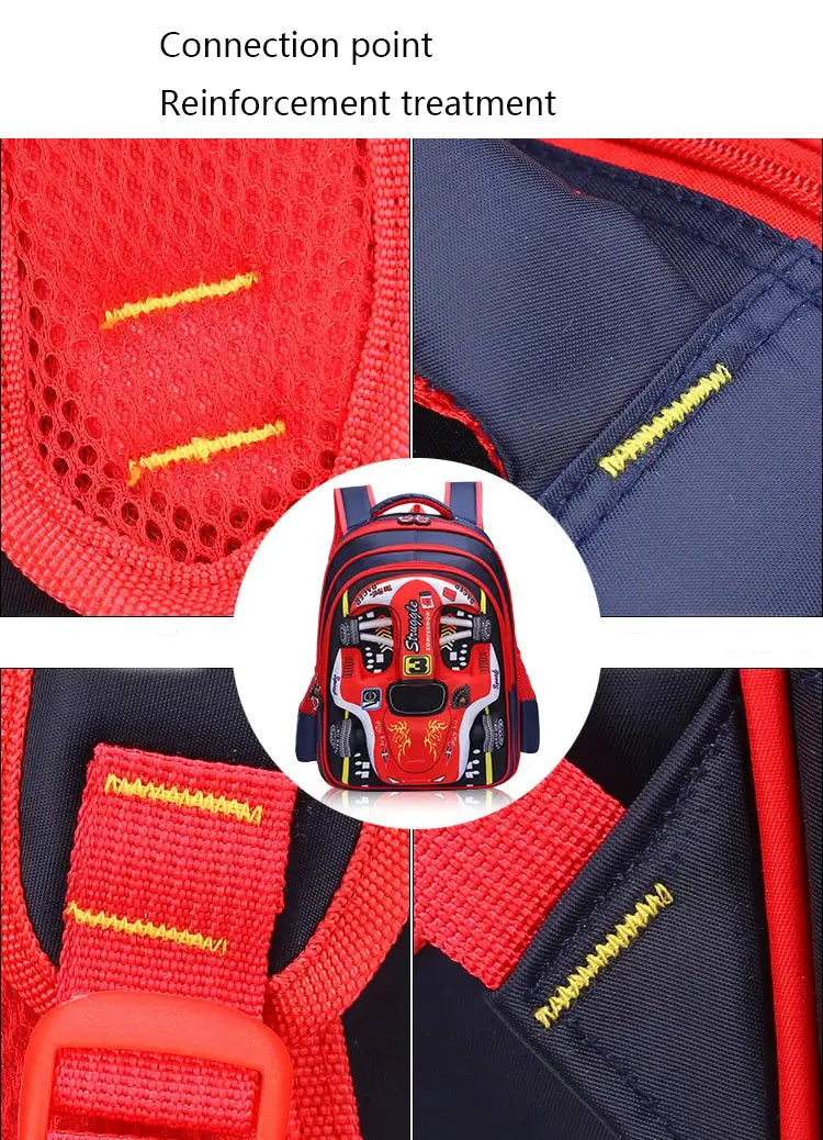 3D car backpack for kids, red and blue, waterproof lightweight preschool school bag by Simples Market