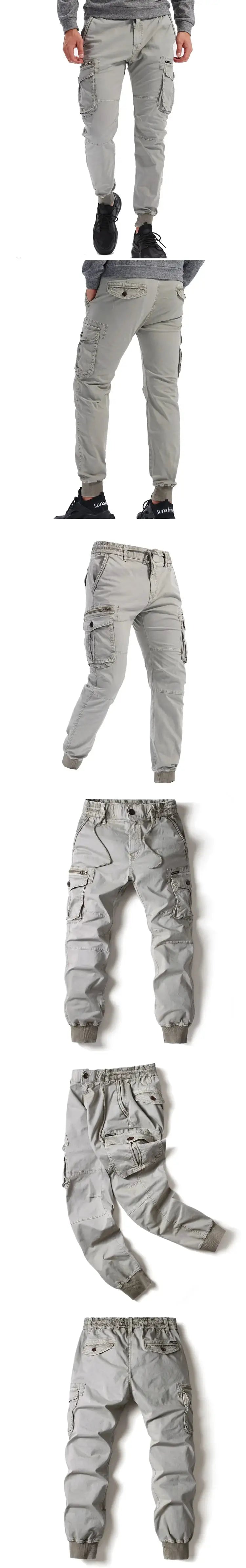 Simples Market men's cotton cargo pants, light gray with multiple pockets and jogger cuffs.