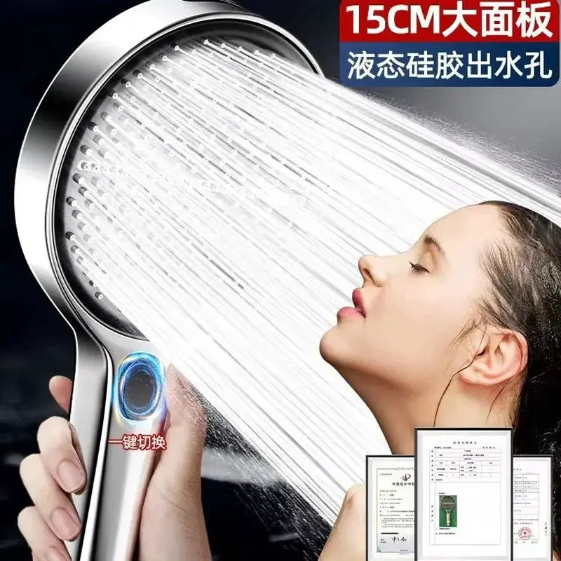 Shower head 15cm big panel, chrome finish, 4-mode high-pressure spray for bathroom