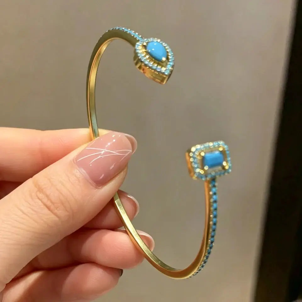 Luxury Geometry Gold Color Cuff Bangles For Women With Cubic Zirconia Bracelets For Party And Everyday Wear