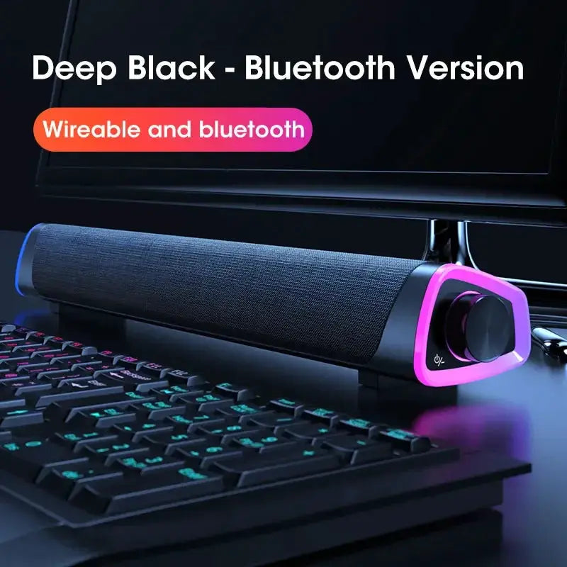 Niye Bluetooth speaker bar with subwoofer, black with purple trim