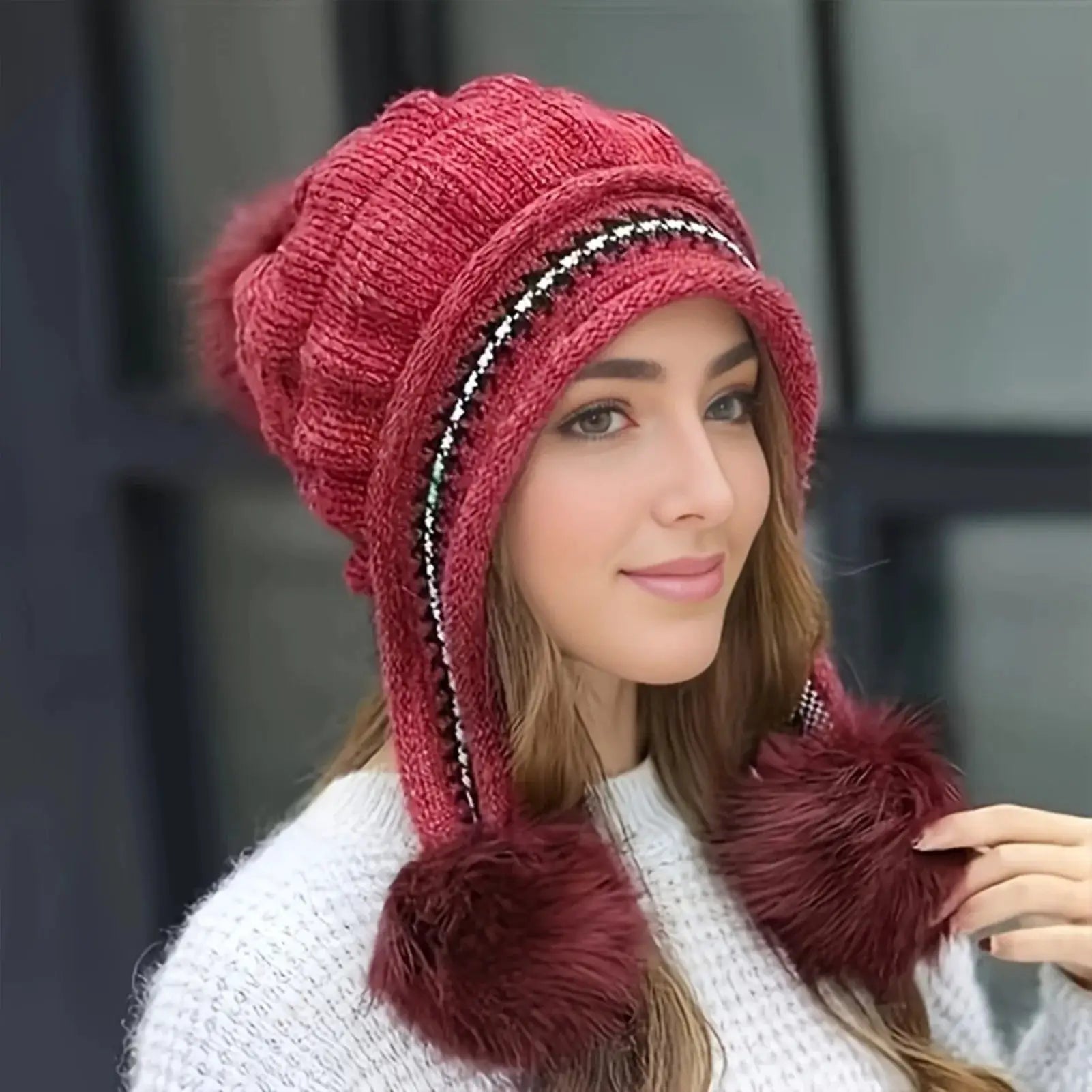 ArcticGlow Womens Winter Fur Hat With Fleece Lining And Earflaps Soft Slouchy Beanie For Cold Weather