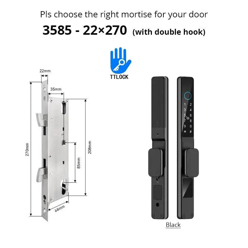 Sliding door smart lock TTLock; aluminum body with keypad, fingerprint, RFID, waterproof
