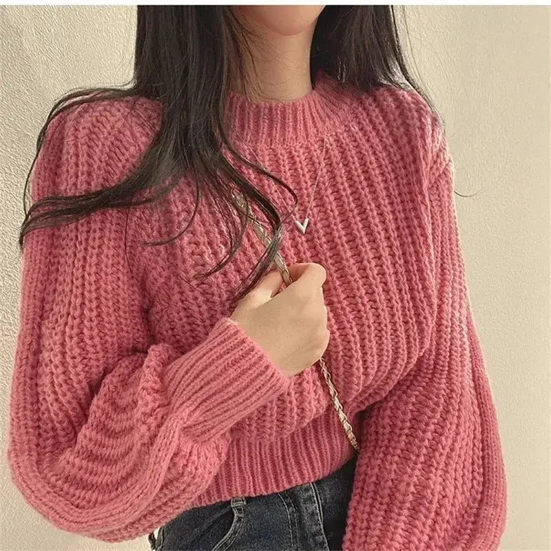 Loose Vintage Harajuku Lantern Sleeve Sweater For Women Soft Warm Knitwear Autumn Winter Fashion Top