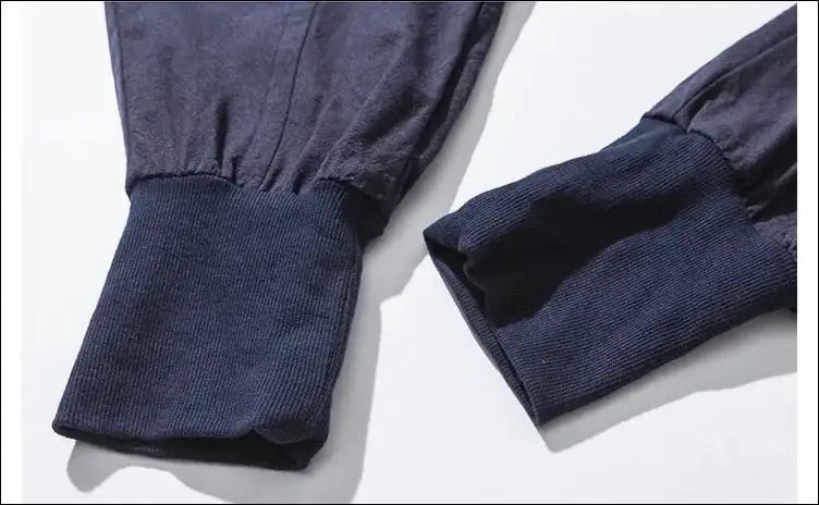 Men's navy cotton-linen harem pants with baggy drop-crotch style