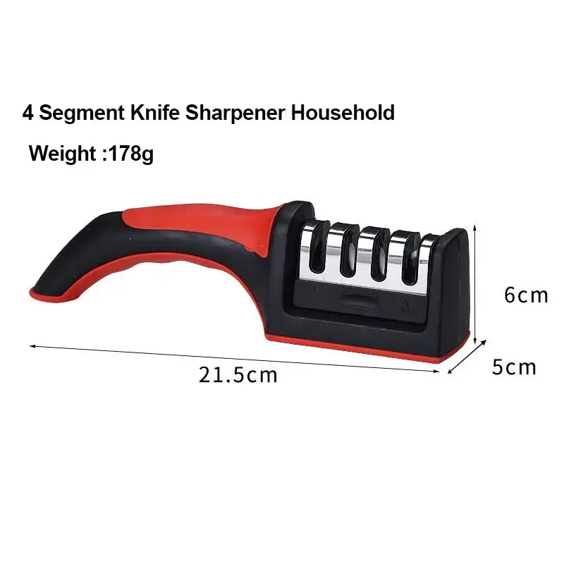 Kitchen 4 Segment Knife Sharpener Household Multi Functional Hand Held Three Purpose Black Sharpening Stone