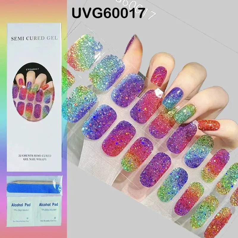 NailLux Semi Cured Nail Wraps For 16 To 20 Tips Easy Full Cover Adhesive Press On Nails Gel Finish UV LED Compatible
