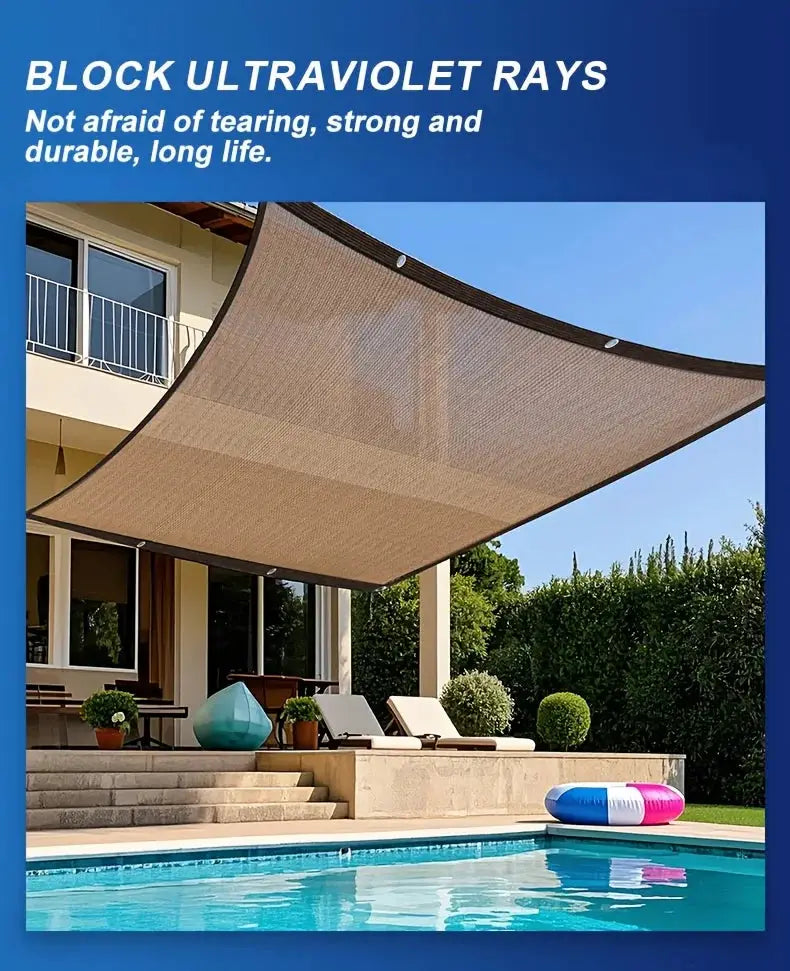 Garden shade cloth with grommets for patio canopy, tan sun shade fabric.
