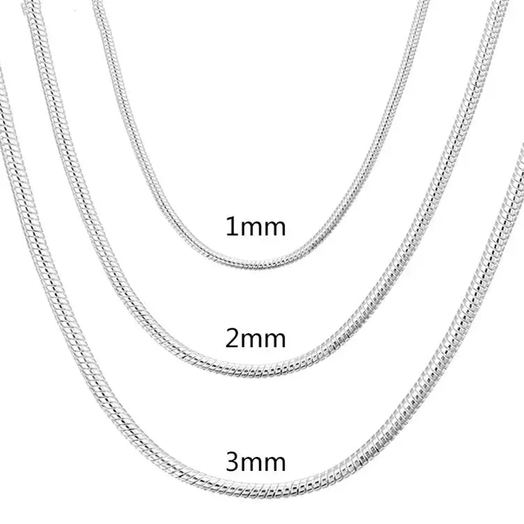 925 Sterling Silver Snake Chain Necklace Solid 1mm 2mm 3mm Unisex For Men Women Pendant Free Shipping 40 To 75 cm