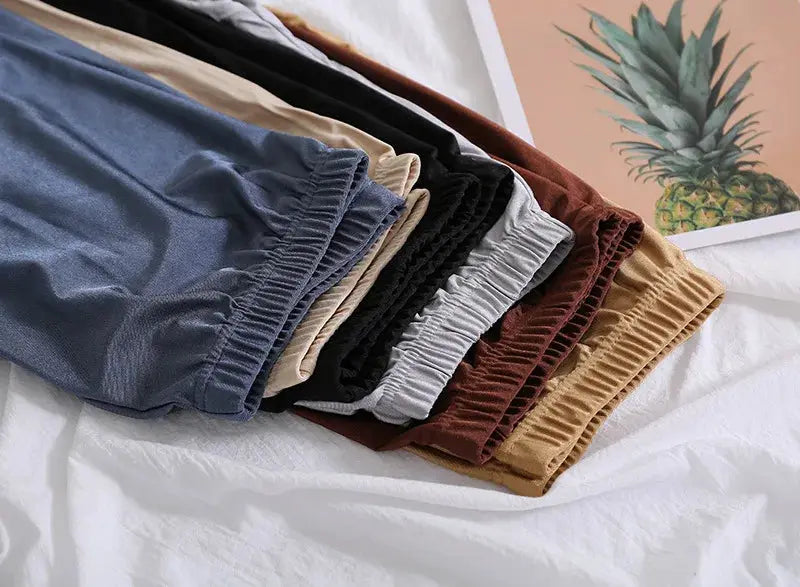 High-elastic skinny leggings set from Simples Market in blue, beige, black, gray, burgundy, and tan (six leggings)