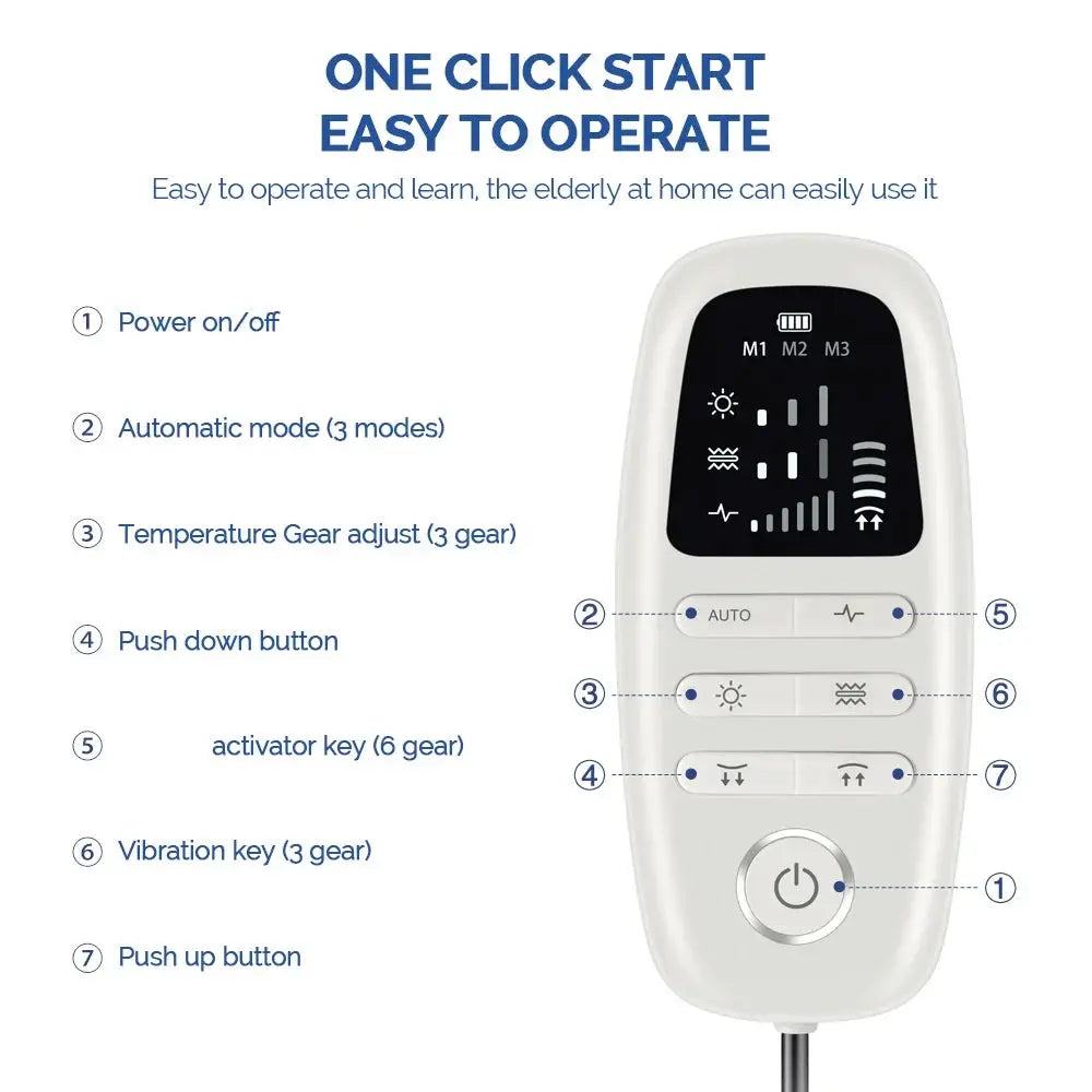 Lumbar traction massager by Simples Market with white remote and 7-function control panel
