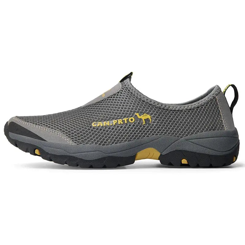 Simples Market men's gray mesh slip-on outdoor shoes with breathable upper and rugged outsole
