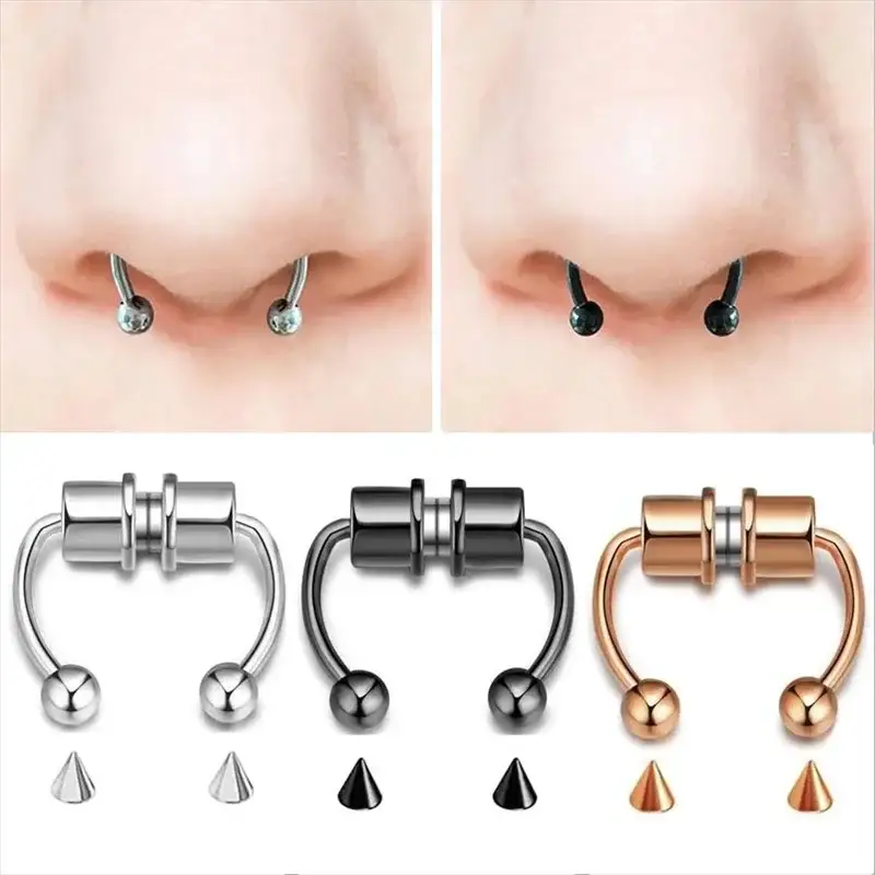 Magnetic Horseshoe Nose Rings 316L Stainless Steel Faux Septum Clip On Hoop Piercing Gift For Women