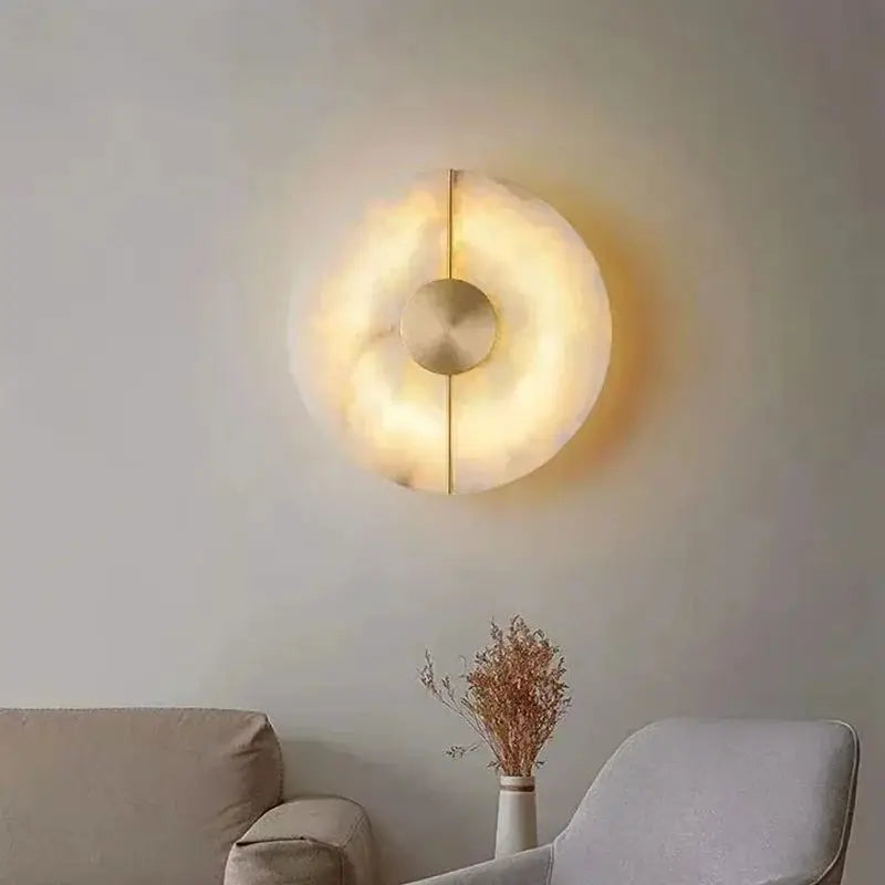 Simples Market Modern Luxury Marble Wall Sconce in alabaster marble with warm ambient glow for bedroom or living room