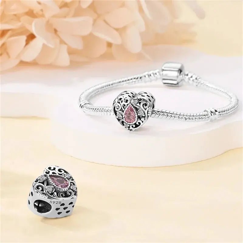 Silver Plated Guardian Angel Heart Shaped Zircon Charms Beads for Original Qikaola 925 Bracelets DIY Jewelry Gifts - Simples Market