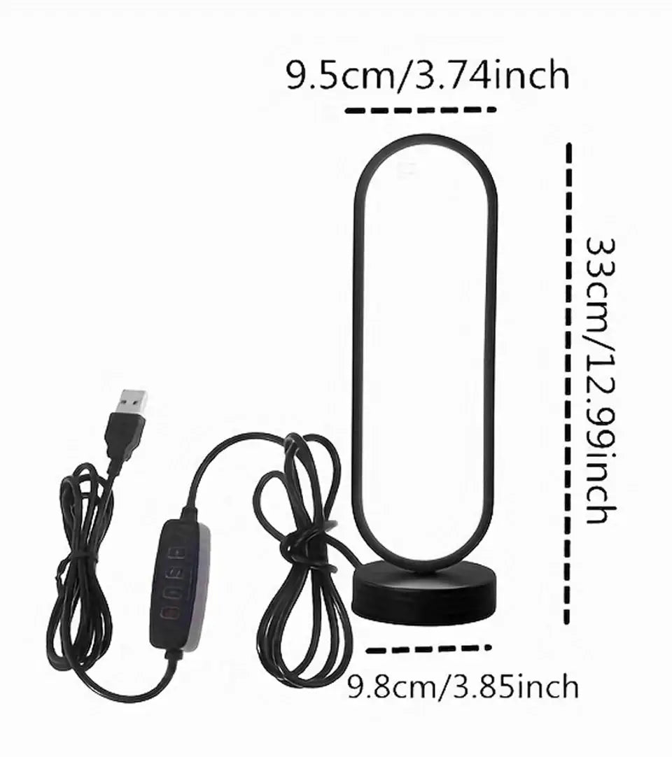 Bedroom ring night lamp with oval LED ring, USB power cable and inline switch, three-color dimmable