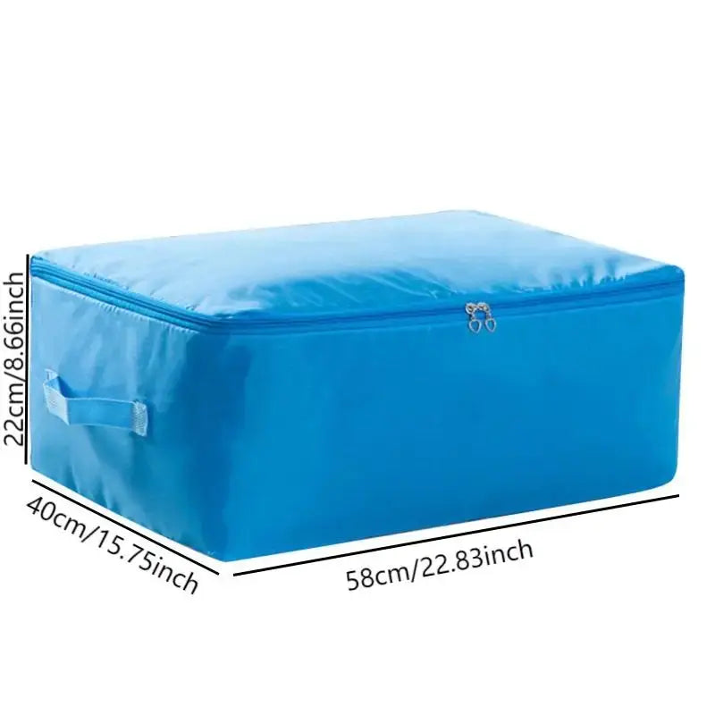 Large blue zipper clothes organizer bag by Simples Market for bedding storage, 58x40x22 cm