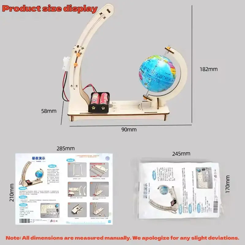 DIY Earth Model Day Night Cycle Science Kit For Kids Educational Globe Toy Wooden Handmade STEM Classroom Learning