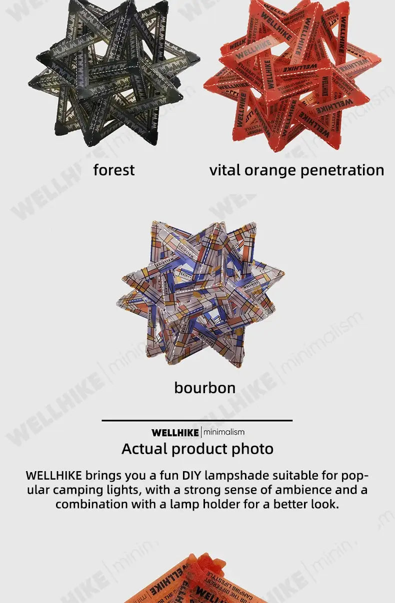 WELLHIKE star lantern shade set in forest, orange, and bourbon colors; waterproof wear-resistant shades.