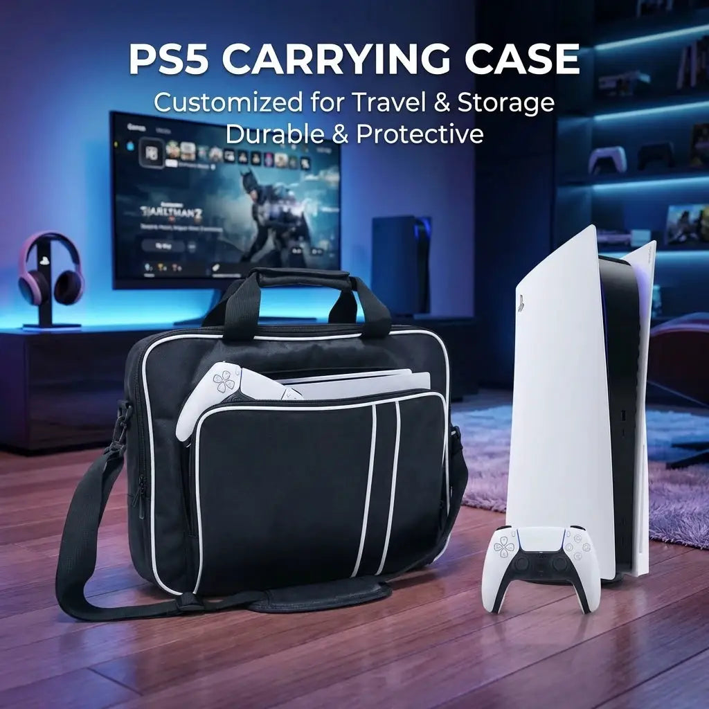 EliteGuard PS5 Travel Case With Shock Absorbing Padded Organizer For Console Controllers Games And Headset