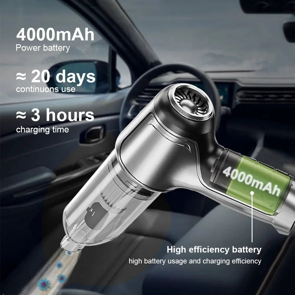 Car vacuum cleaner handheld wireless with a 4000mAh high-efficiency battery