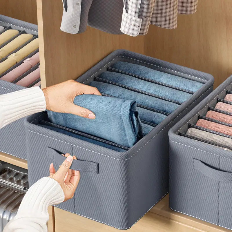 Pants storage box by Simples Market, grey thickened foldable 9-grid organizer for jeans
