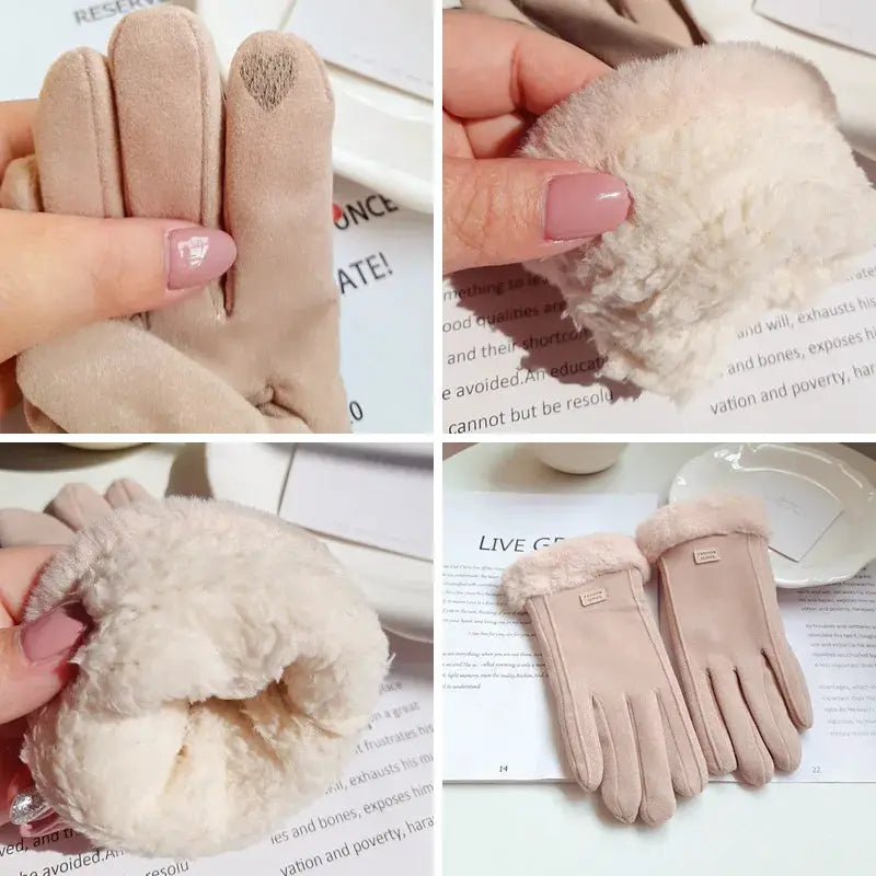 ArcticGlow Women Thick Plush Gloves Ultra Warm With Suede Accents For Driving And Cycling