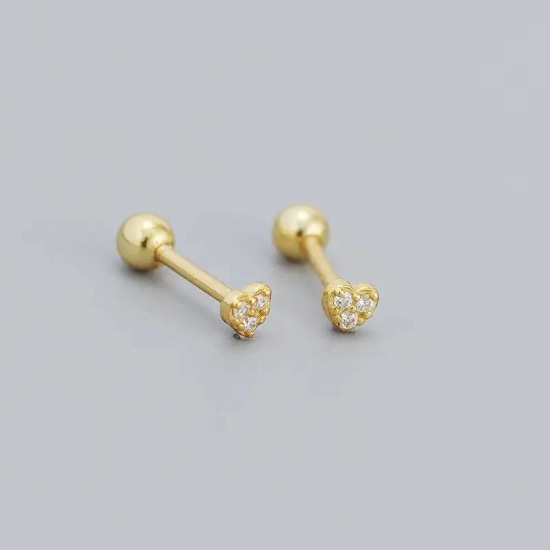 Hypoallergenic Heart Stud Earrings For Women Girls Screw Back Cartilage Helix Piercing Jewelry Gifts