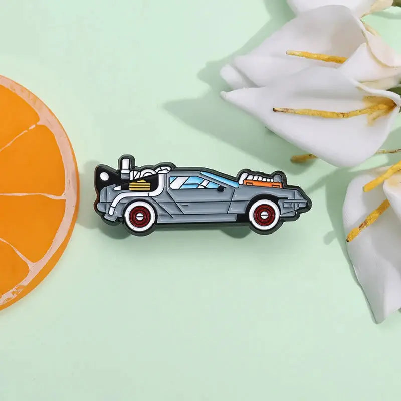 Retro Cartoon Sports Car Enamel Pin Inspired By Sci Fi Movies Vehicle Brooch For Jacket Lapel Bags Gift