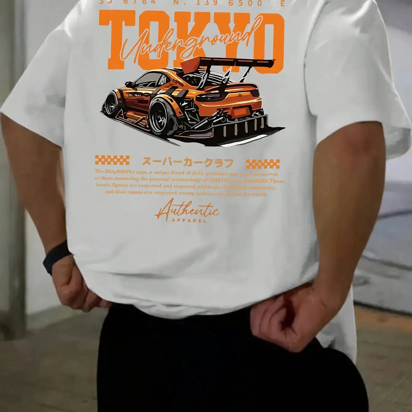 Mens Summer 100 Percent Cotton Casual Loose Fit T Shirt With Japanese Tokyo Pattern Print Round Neck Short Sleeve Top