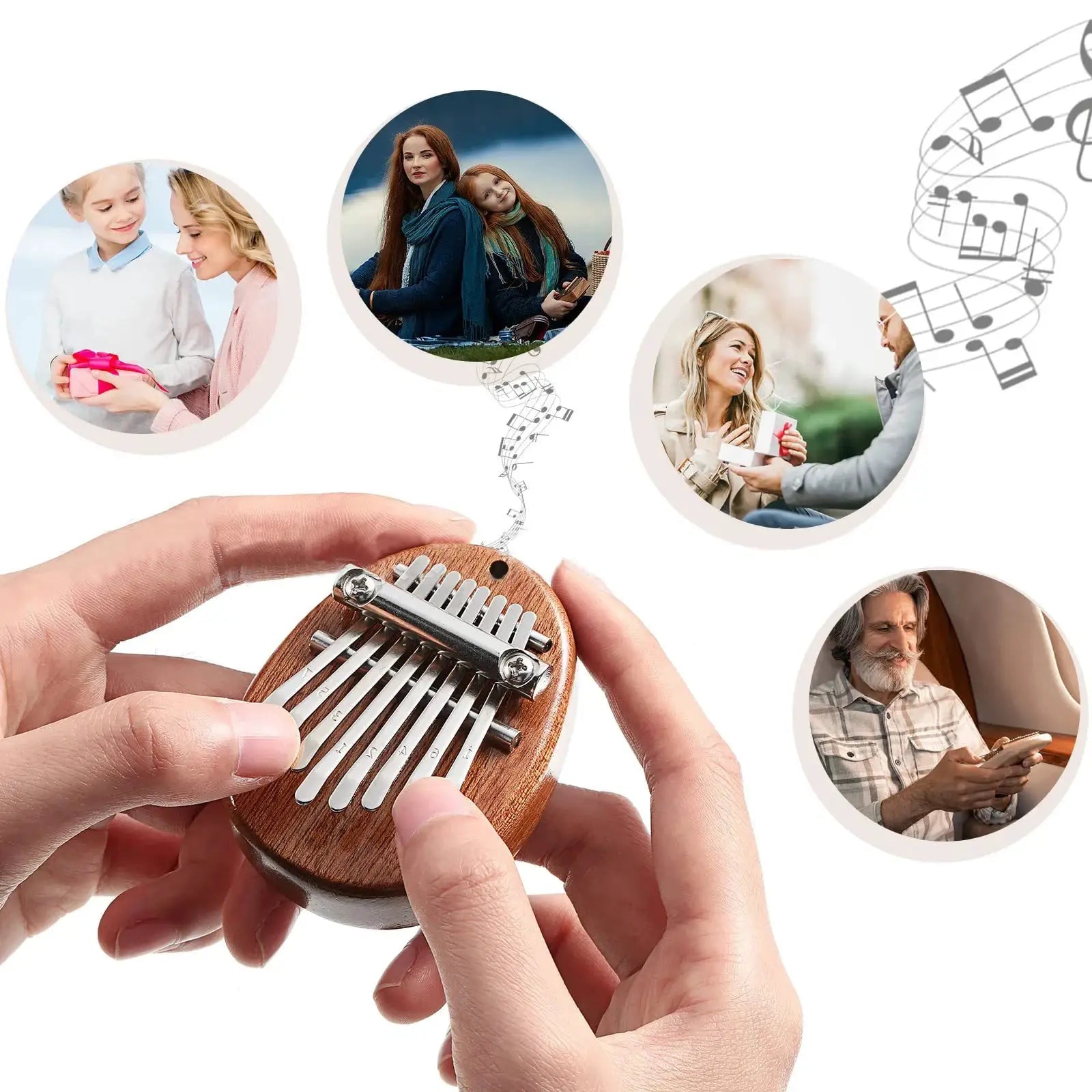 8 Keys Mini Kalimba Wooden Thumb Piano With Lanyard Sapele Wood Portable Gift Set For Kids And Adults