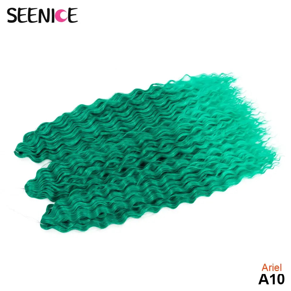 Ariel Curl crochet hair extension in teal green water-wave deep twist, 22 inch Afro braid style