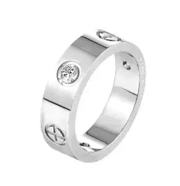 Gold Stainless Steel Ring With Round Bead And Clear Crystal Zircon Waterproof Everyday Fine Jewelry