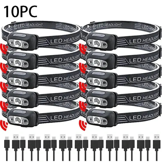 Strong Light Sensor USB C Rechargeable LED Headlamp Hands Free Portable For Camping And Outdoor Activities