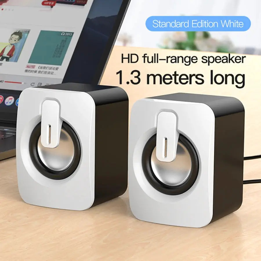 Simples Market desktop computer speakers, white enclosures with circular drivers (pair)
