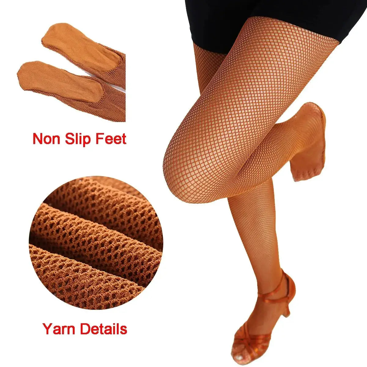 ProDance Professional Hard Mesh Latin Dance Fishnet Tights Non Slip Sole For Competition And Stage