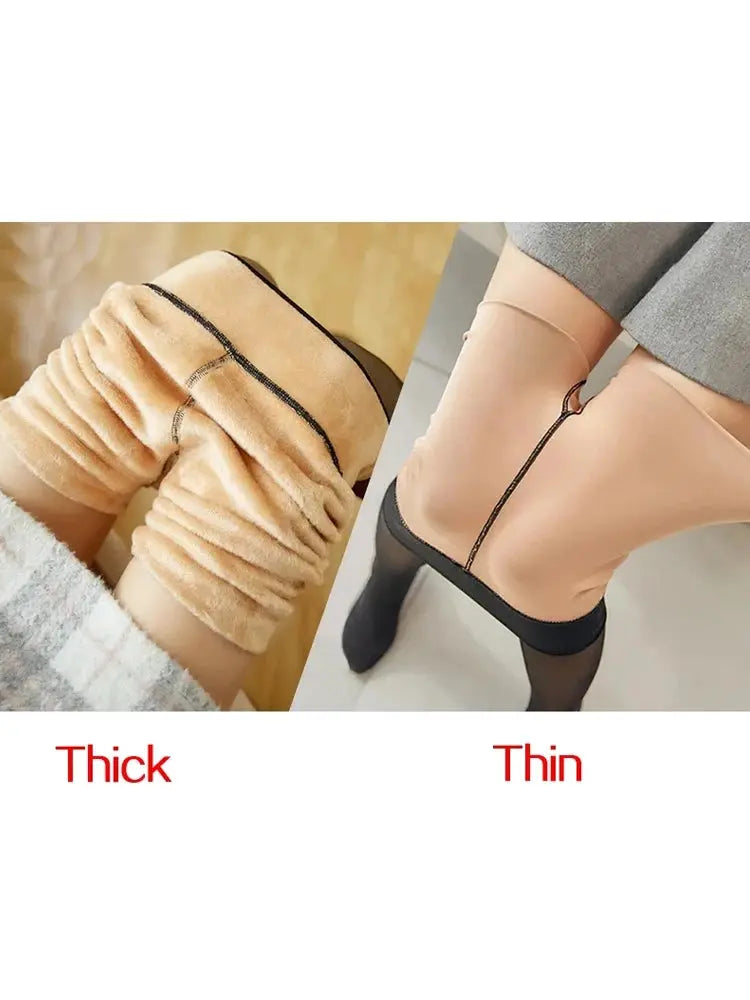 ThermoLux Fleece Lined Thermal Stockings For Women Warm Slim Translucent Velvet Tights Winter Legwear