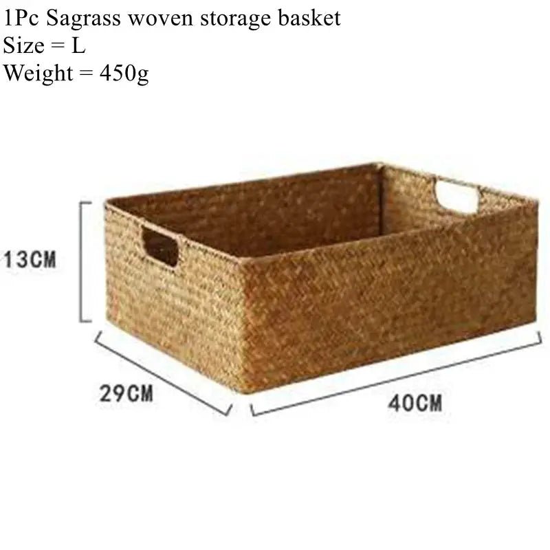 Woven Seagrass Storage Basket Stackable For Home Decor Natural Wicker Basket Kitchen Table Organization Rattan - Simples Market