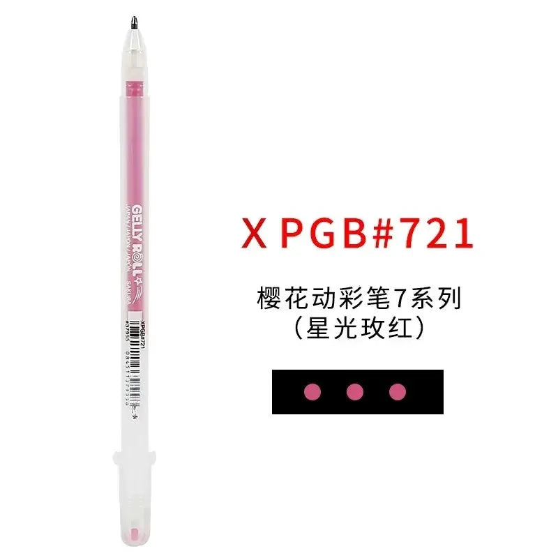 Sakura Gelly Roll gel pen with pink translucent barrel and white cap, for journaling and art