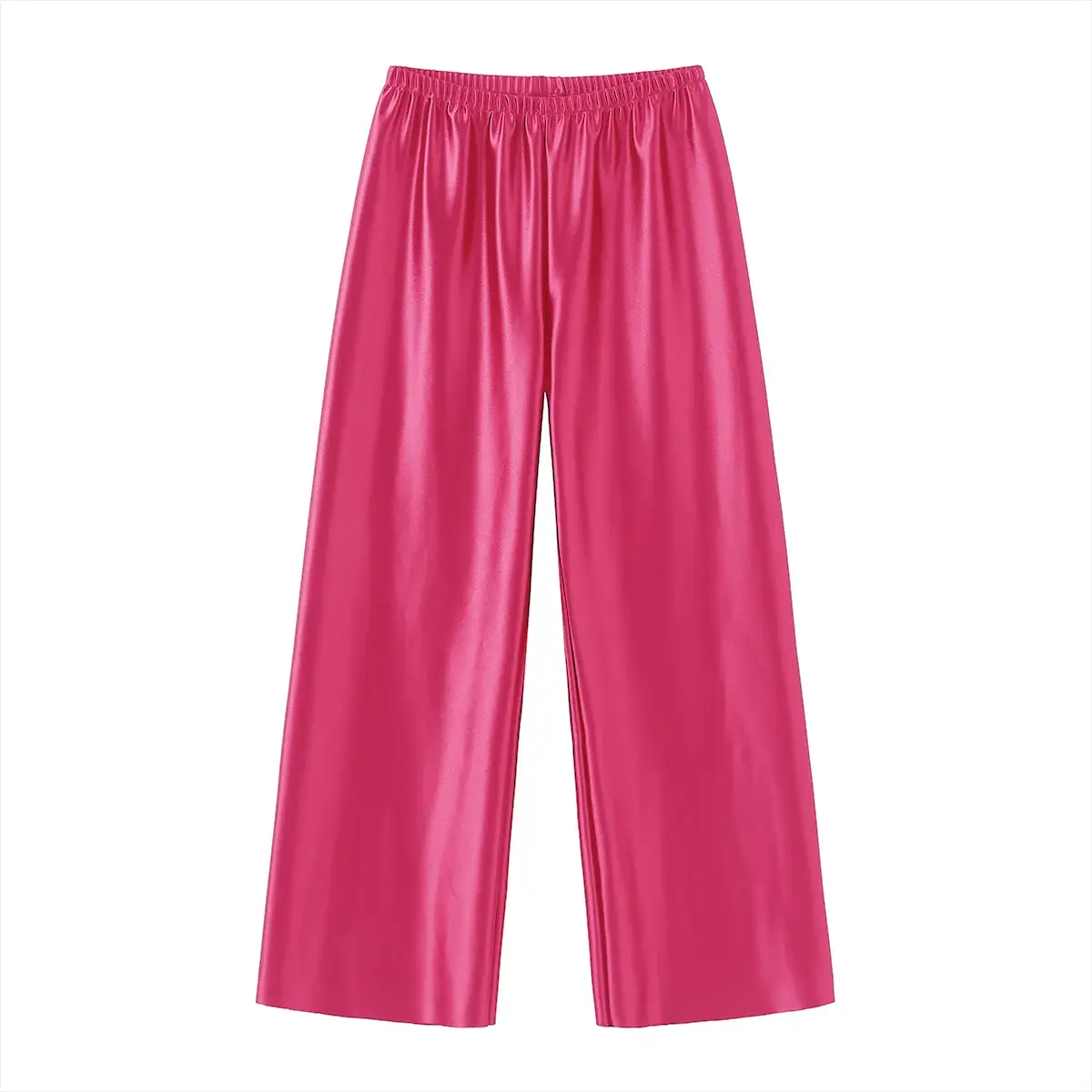 VelvetBloom Satin Wide Leg Pants With High Waist Elastic Closure For All Day Comfort And Elegant Summer Style