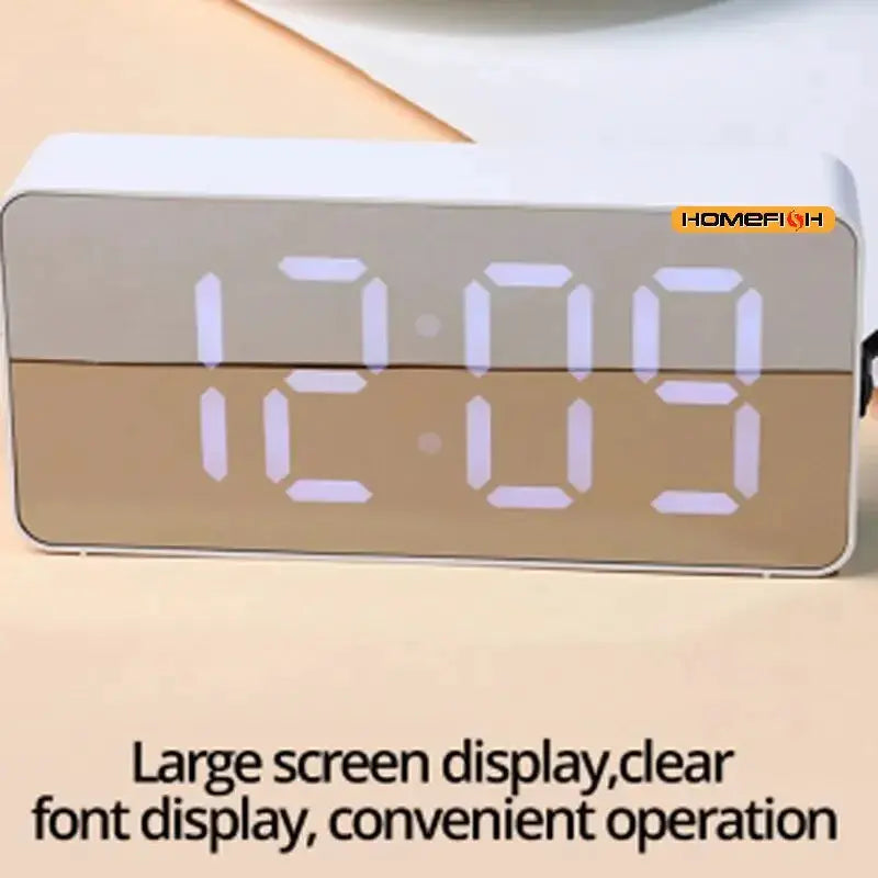 White LED Mirror Table Clock With Snooze Display Time Night Light USB Alarm Clock For Desktop Home Decor