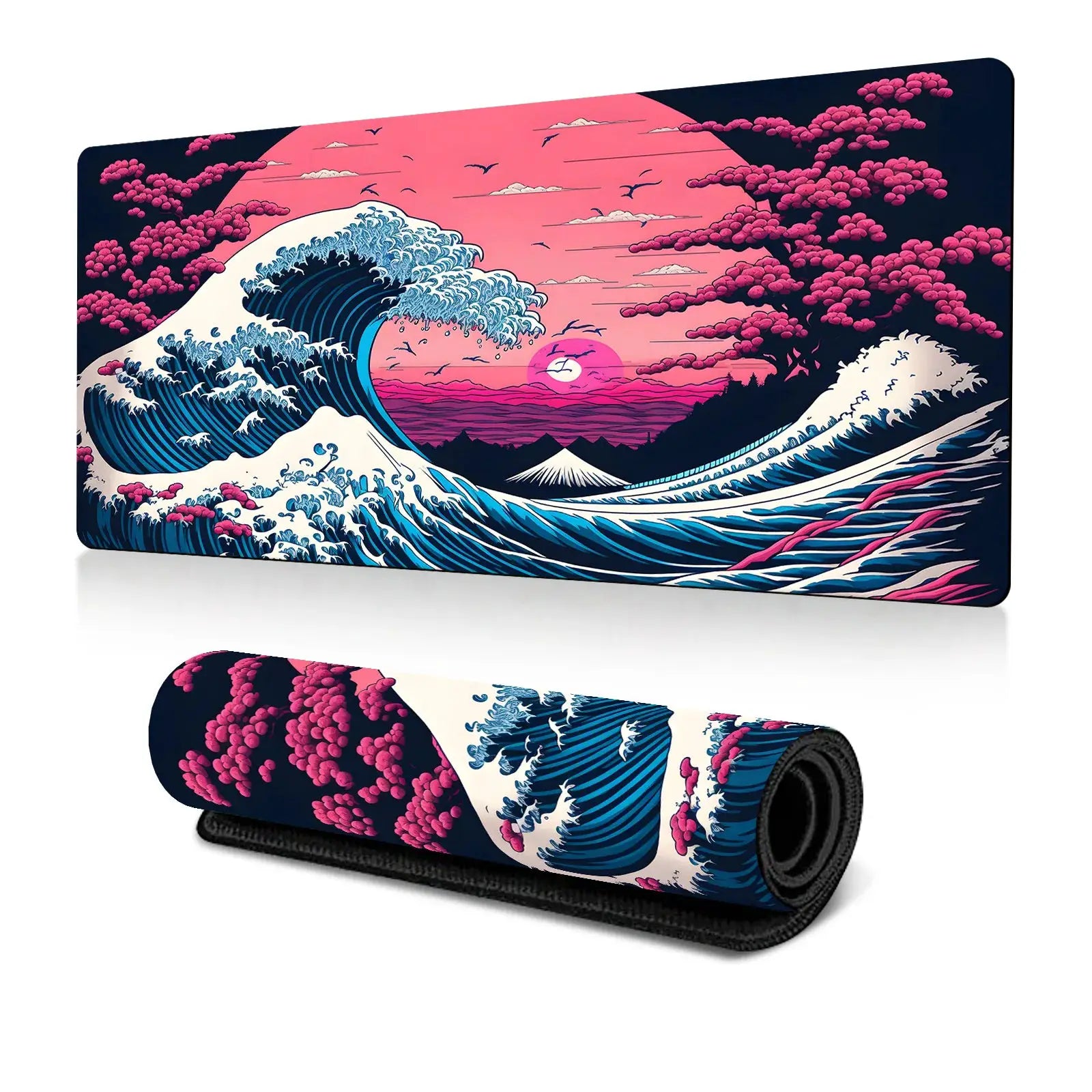Japanese Sea Wave Large Mouse Pad Anime Black Gaming Extended Desk Mat 3mm Thick Non Slip Rubber Base