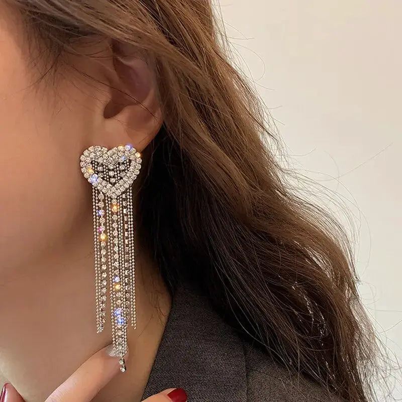 Butterfly Earrings For Women Sparkling Rhinestone Long Tassel Heart Drop Earrings For Wedding Party Jewelry Gifts