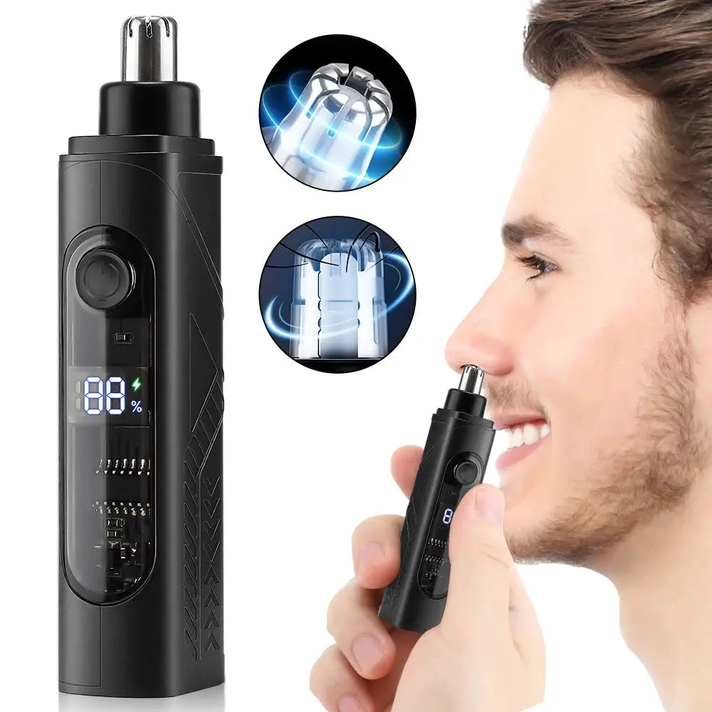Simples Market mini travel electric razor in black with Type-C charging and built-in nose hair trimmer