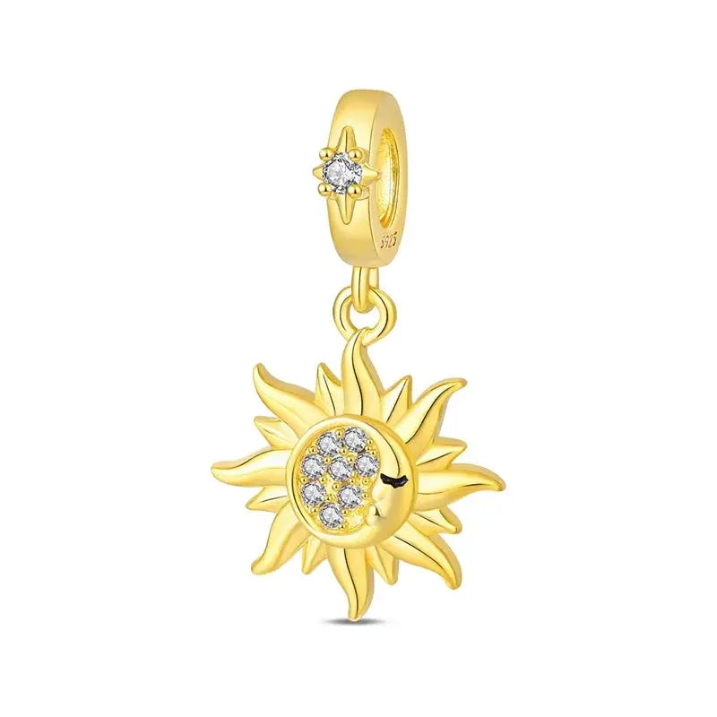 925 Sterling Silver Gold DIY Charms Beads Inlaid Zirconium Sun Leopard Pendants Fit Bracelet For DIY Jewelry Making