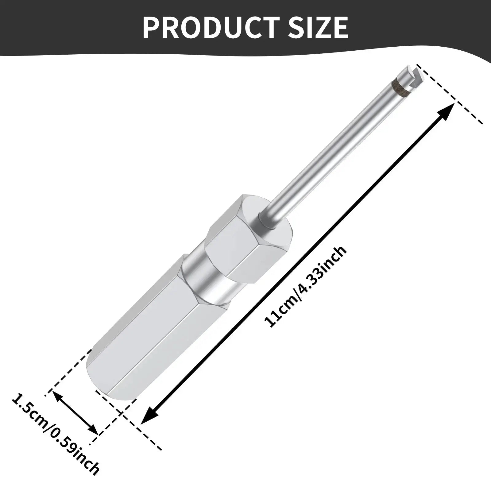 Tire valve stem core remover tool, stainless steel, long 4.33 inch shaft, 3-piece set