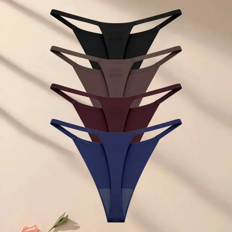 Simples Market 5-piece seamless ultra-thin thong set for women in black, taupe, burgundy, wine, and blue