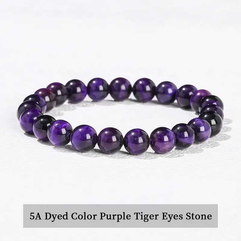 JD Natural Stone Beads Bracelet Amethyst Tiger Eye Crystal Quartz Agate Unisex Bangle Reiki Healing Jewelry Gift