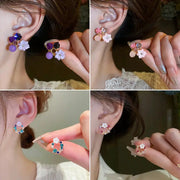 Colorful flower earrings with imitation pearl geometric studs in assorted colors by Simples Market