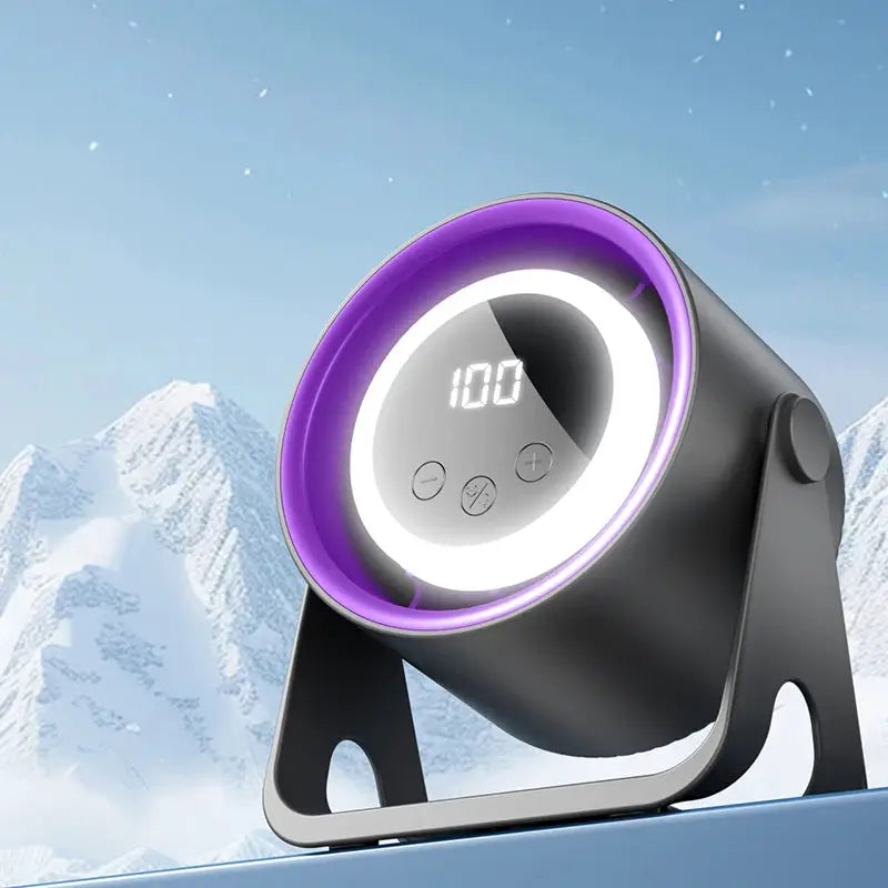 New 1800mAh desktop bladeless fan by Simples Market, purple ambient LED ring, 100 speed display